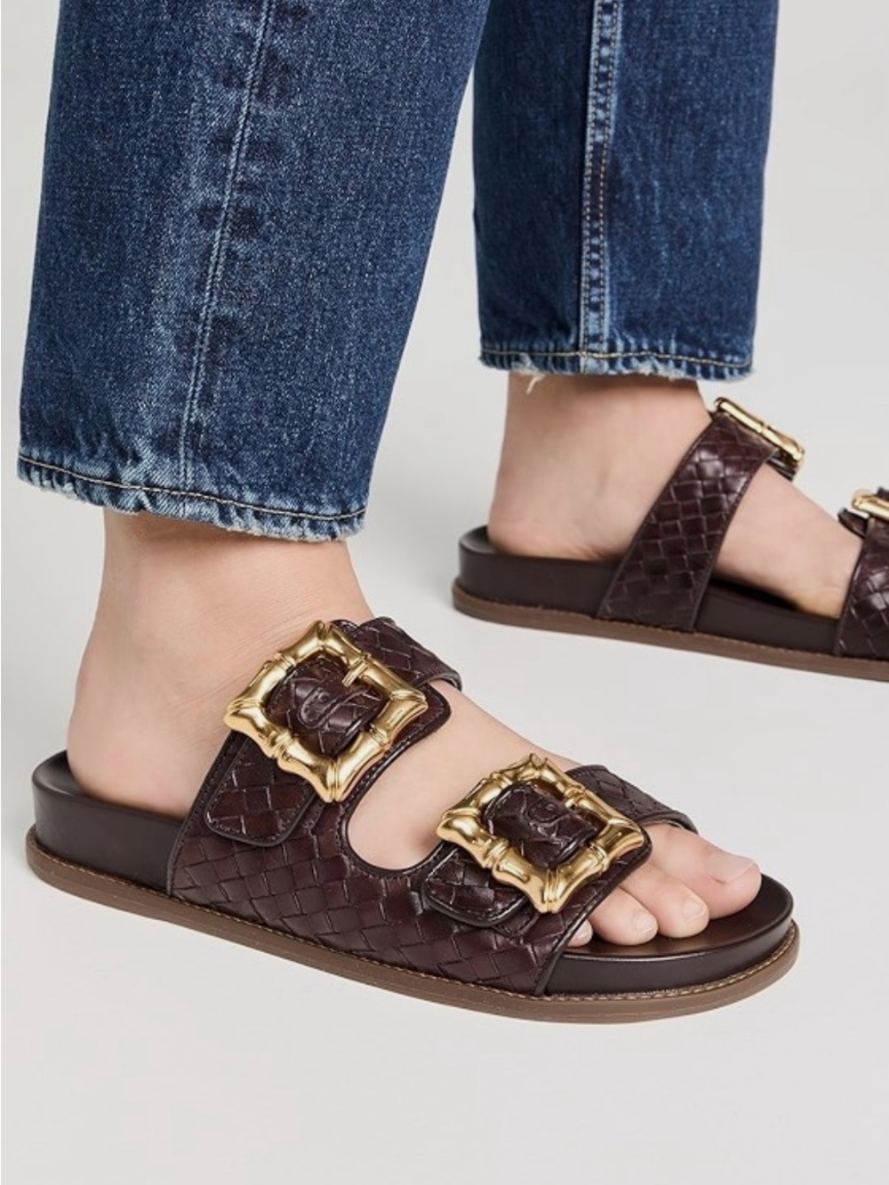 Schutz Enola Brown Woven Leather Sporty Sandal Slide